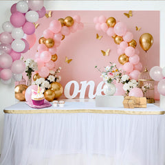 Rosa Gold Ballon Erster Geburtstag Cake Smash Hintergrund Weiß EINS Schmetterling