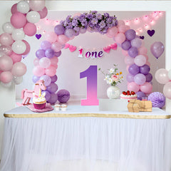 Lila Rosa Ballon Erster Geburtstag Cake Smash Hintergrund Blumen 1 EINS Banner