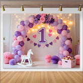 Lila Rosa Ballon Erster Geburtstag Cake Smash Hintergrund Blumen 1 Schild Herz