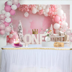 Winter Wonderland Erster Geburtstag Hintergrund Rosa Ballon EINS Krone Mädchen