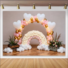 Lofaris Pink Gold Ballonbogen Regenbogen Fotohintergrund Herz Wolken Geburtstag