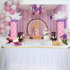 Lofaris Lila Pink Blumen 1. Geburtstag Fotohintergrund Beleuchteter Reifen Eins