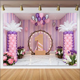 Lofaris Lila Pink Blumen 1. Geburtstag Fotohintergrund Beleuchteter Reifen Eins
