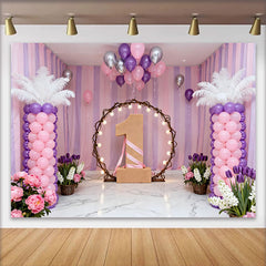 Lofaris Lila Pink Blumen 1. Geburtstag Fotohintergrund Beleuchteter Reifen Eins