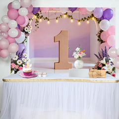 Lofaris Pink Lila Blumen Ballonbogen Fotohintergrund 1. Geburtstag Holz Eins