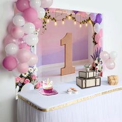 Lofaris Pink Lila Blumen Ballonbogen Fotohintergrund 1. Geburtstag Holz Eins