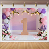Lofaris Pink Lila Blumen Ballonbogen Fotohintergrund 1. Geburtstag Holz Eins