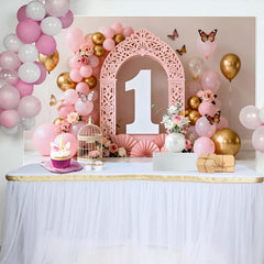 Lofaris Pink Blumen Ballonbogen 1. Geburtstag Fotohintergrund Weiß Eins Mädchen
