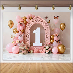 Lofaris Pink Blumen Ballonbogen 1. Geburtstag Fotohintergrund Weiß Eins Mädchen