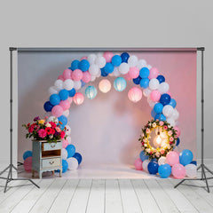 Lofaris Pink Blau Ballonbogen Geburtstag Cake Smash Hintergrund Blumenkranz