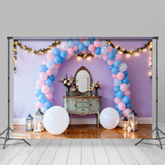 Lofaris Lavendel Geburtstag Cake Smash Hintergrund Pink Blau Ballon Lichterkette