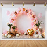 Lofaris Sweet One Donut Geburtstag Cake Smash Hintergrund Pink Ballon Regenbogen