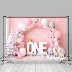 Lofaris Winter ONEderland Geburtstag Cake Smash Hintergrund Pink Weiß Ballon Eisbär