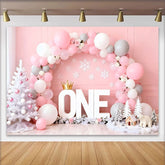 Lofaris Winter ONEderland Geburtstag Cake Smash Hintergrund Pink Weiß Ballon Eisbär