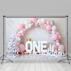 Lofaris Pink Grau Winter ONEderland Fotohintergrund Geburtstag Cake Smash Eisbär