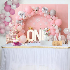 Lofaris Pink Winter ONEderland Geburtstag Cake Smash Hintergrund Silber Schleife