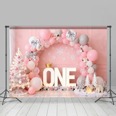 Lofaris Pink Winter ONEderland Geburtstag Cake Smash Hintergrund Silber Schleife
