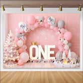 Lofaris Pink Winter ONEderland Geburtstag Cake Smash Hintergrund Silber Schleife