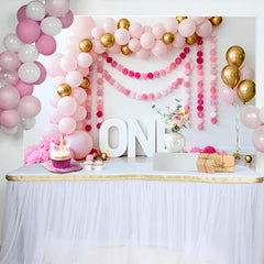 Lofaris Pink Gold Ballon Geburtstag Cake Smash Hintergrund EINS Pom Pom Girlande