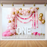 Lofaris Pink Gold Ballon Geburtstag Cake Smash Hintergrund EINS Pom Pom Girlande