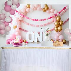 Lofaris Pink Ballonbogen Geburtstag Cake Smash Hintergrund Gold Ballon EINS Pom Pom