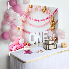 Lofaris Pink Ballonbogen Geburtstag Cake Smash Hintergrund Gold Ballon EINS Pom Pom