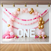 Lofaris Pink Ballonbogen Geburtstag Cake Smash Hintergrund Gold Ballon EINS Pom Pom