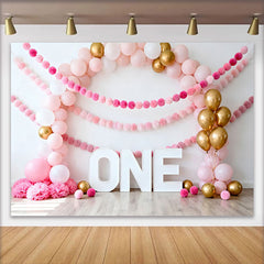 Lofaris Pink Ballonbogen Geburtstag Cake Smash Hintergrund Gold Ballon EINS Pom Pom