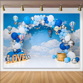 Lofaris Heißluftballon Thema Cake Smash Hintergrund LOVE Schild Blauer Himmel