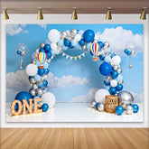 Lofaris Blauer Himmel Heißluftballon Geburtstag Cake Smash Hintergrund EINS Wolken