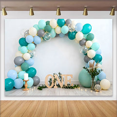 Lofaris Türkis Blau Ballon Geburtstag Cake Smash Hintergrund Holz EINS Boho