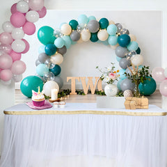 Lofaris Türkis Grau Ballonbogen 2. Geburtstag Cake Smash Hintergrund Holz Zwei
