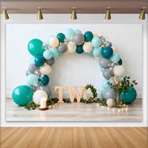 Lofaris Türkis Grau Ballonbogen 2. Geburtstag Cake Smash Hintergrund Holz Zwei