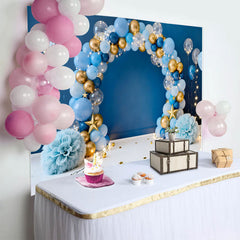 Lofaris Blau Gold Ballonbogen Geburtstag Cake Smash Hintergrund Sterne Lichterkette