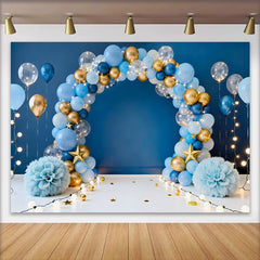 Lofaris Blau Gold Ballonbogen Geburtstag Cake Smash Hintergrund Sterne Lichterkette