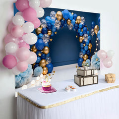 Lofaris Royalblau Gold Ballonbogen Geburtstag Cake Smash Hintergrund Blumen Sterne