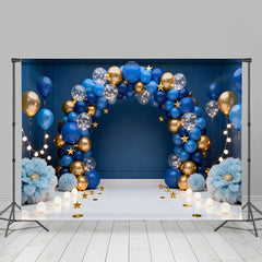 Lofaris Royalblau Gold Ballonbogen Geburtstag Cake Smash Hintergrund Blumen Sterne