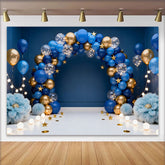 Lofaris Royalblau Gold Ballonbogen Geburtstag Cake Smash Hintergrund Blumen Sterne