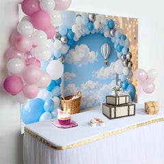Lofaris Blau Silber Ballon Himmel Wolken Geburtstag Cake Smash Hintergrund Heißluftballon