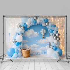 Lofaris Blau Silber Ballon Himmel Wolken Geburtstag Cake Smash Hintergrund Heißluftballon