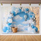 Lofaris Blau Silber Ballon Himmel Wolken Geburtstag Cake Smash Hintergrund Heißluftballon