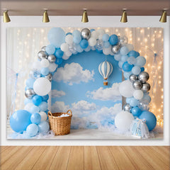 Lofaris Blau Silber Ballon Himmel Wolken Geburtstag Cake Smash Hintergrund Heißluftballon