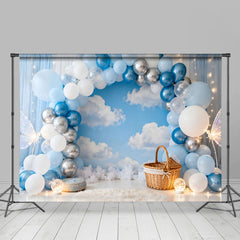 Lofaris Blau Silber Ballongirlande Himmel Geburtstag Cake Smash Hintergrund Schmetterling