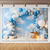 Lofaris Blau Silber Ballongirlande Himmel Geburtstag Cake Smash Hintergrund Schmetterling