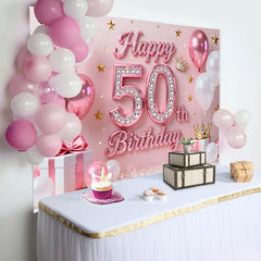 Lofaris Pink Ballons 50. Geburtstag Hintergrund Gold Sterne Krone Geschenke Diamant