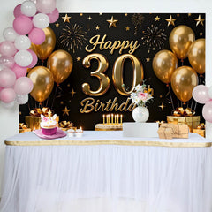 Lofaris Gold Ballons 30. Geburtstag Hintergrund Schwarz Kuchen Geschenke Sterne