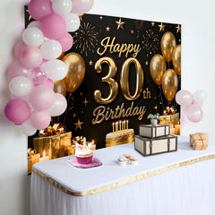 Lofaris Gold Ballons 30. Geburtstag Hintergrund Schwarz Kuchen Geschenke Sterne