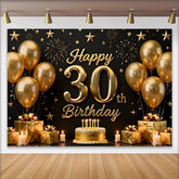 Lofaris Gold Ballons 30. Geburtstag Hintergrund Schwarz Kuchen Geschenke Sterne