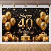Lofaris Gold Ballons 40. Geburtstag Hintergrund Schwarz Kuchen Geschenke Sterne