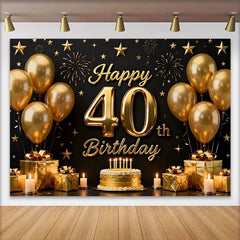 Lofaris Gold Ballons 40. Geburtstag Hintergrund Schwarz Kuchen Geschenke Sterne